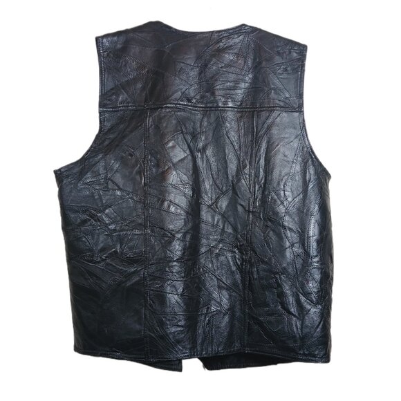 Navarre Leather Vest Mens 3XL Black Patchwork Stitch Biker Cowboy Moto 80s Rock - Picture 4 of 5